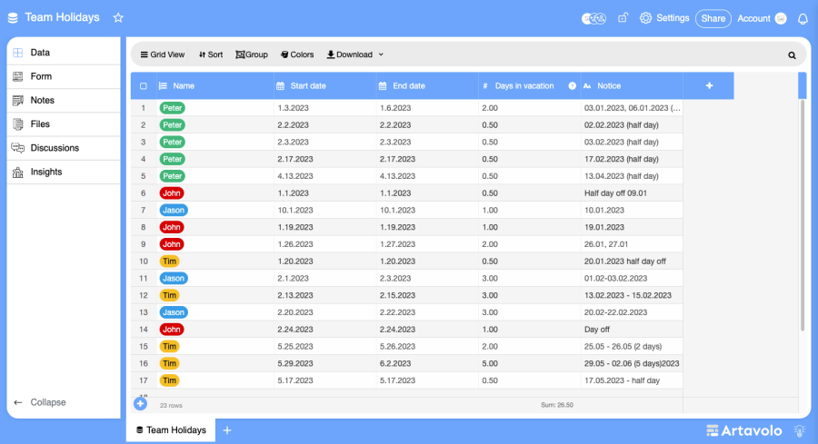 Simplify Your Team's Holiday Planning with Artavolo’s Free Holiday Tracker